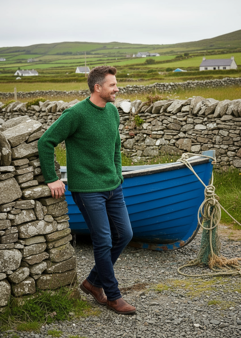 Donegal Roll Neck Fisherman Sweater | Green