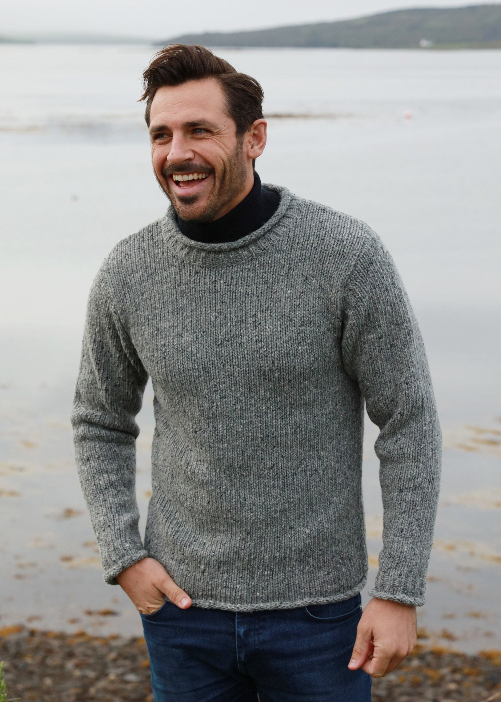 Tweed Roll Neck Mens Sweater