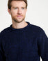Men's Raheen Tweed Roll Neck Sweater - Navy Fleck | 100% Pure New Wool