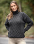 Aran Merino Polo Neck Charcoal Unisex Sweater
