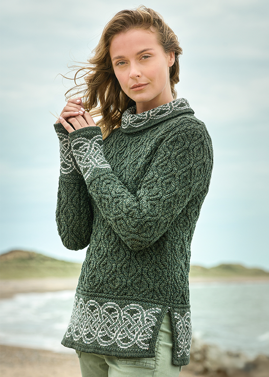 Aran Women's Celtic Design Sweater | Green