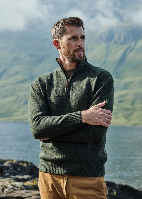 Aran Troyer Zip Sweater | Green