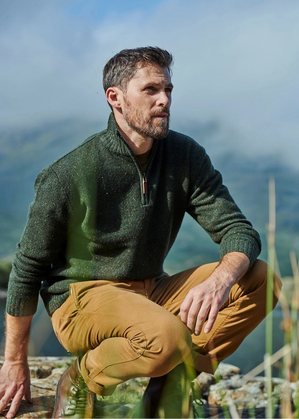 Aran Troyer Zip Sweater | Green