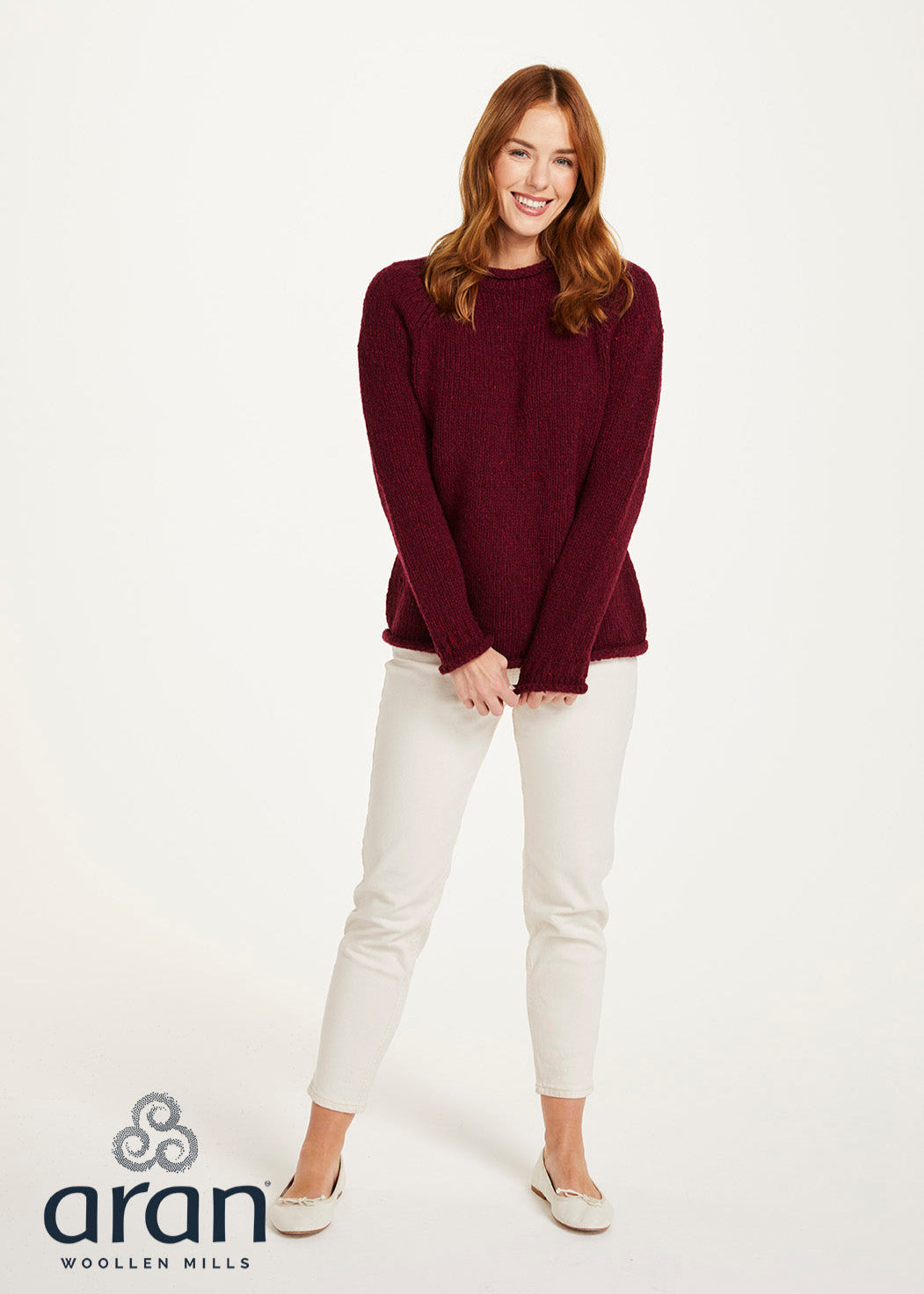 Ladies Roll Neck Donegal Sweater | Wine