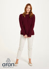 Ladies Roll Neck Donegal Sweater | Wine