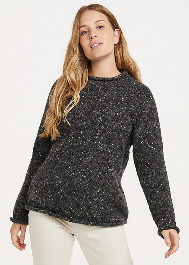 Ladies Donegal Roll Neck Sweater | Charcoal