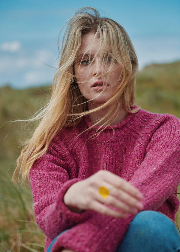Ladies Donegal Roll Neck Sweater | Pink