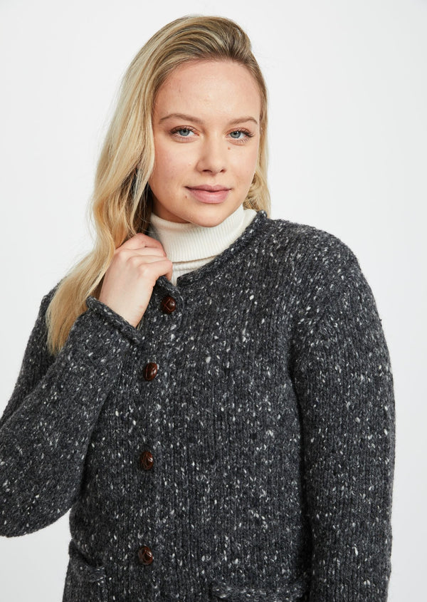 Ladies Donegal Wool Cardigan - Charcoal