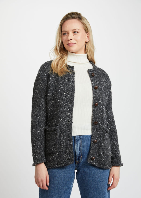 Ladies Donegal Wool Cardigan - Charcoal