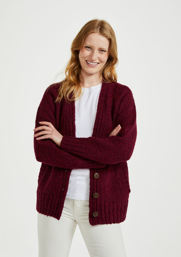 Ladies' Donegal Cardigan with Side Pockets - Winter Berry