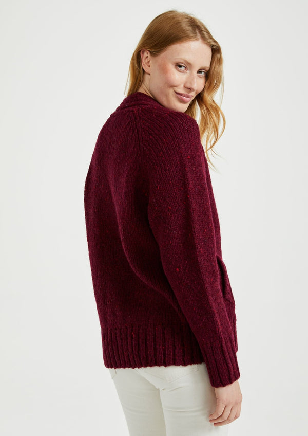 Ladies' Donegal Cardigan with Side Pockets - Winter Berry