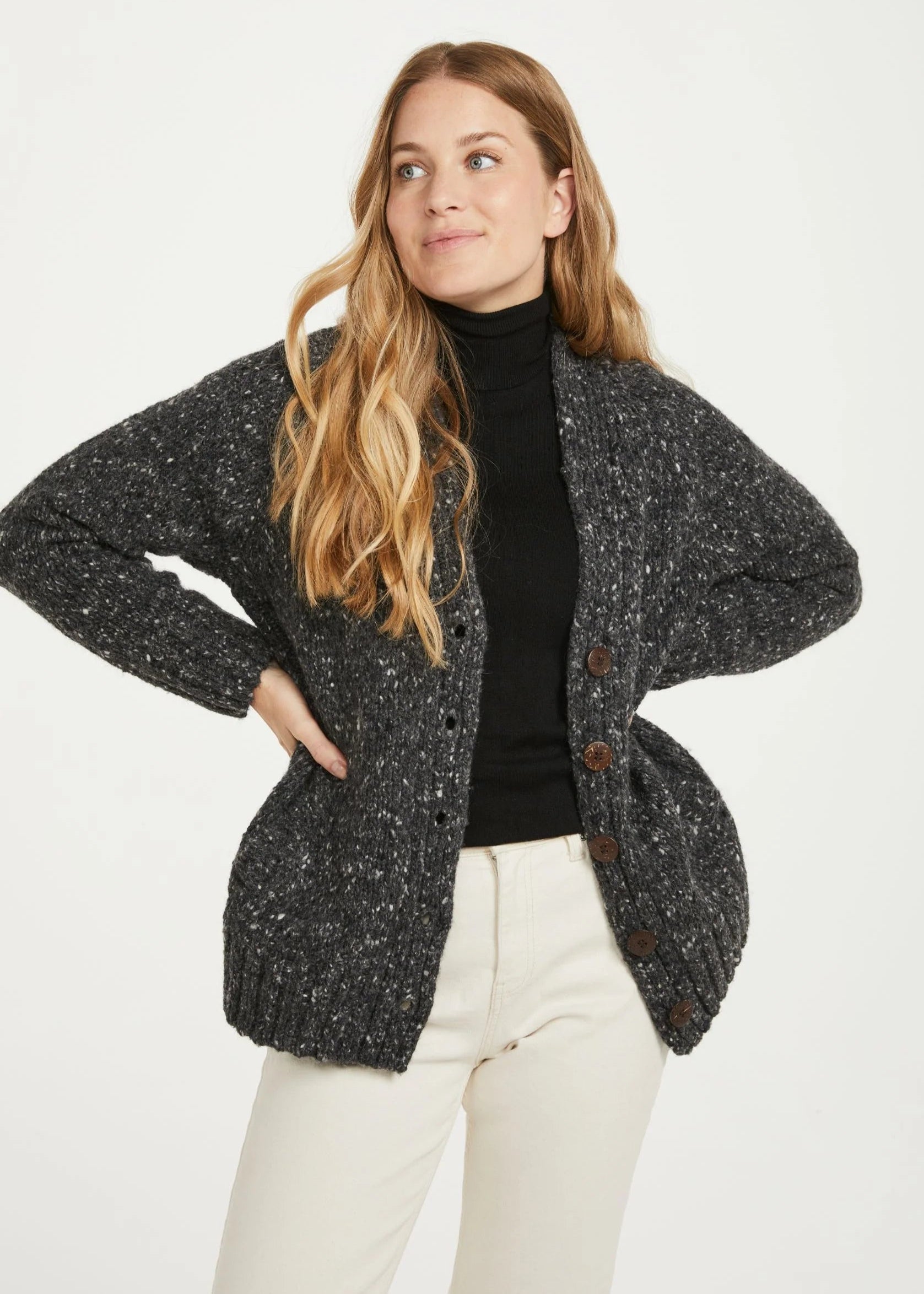 Ladies Tweed Cardigan | Charcoal