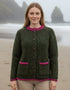 Donegal Ladies' Raglan Cardigan | Green Pink