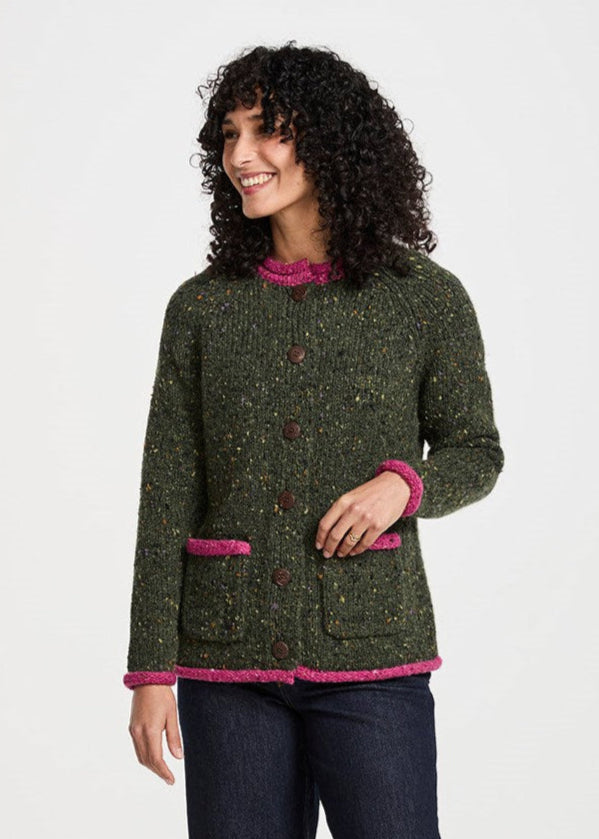 Donegal Ladies' Raglan Cardigan | Green Pink