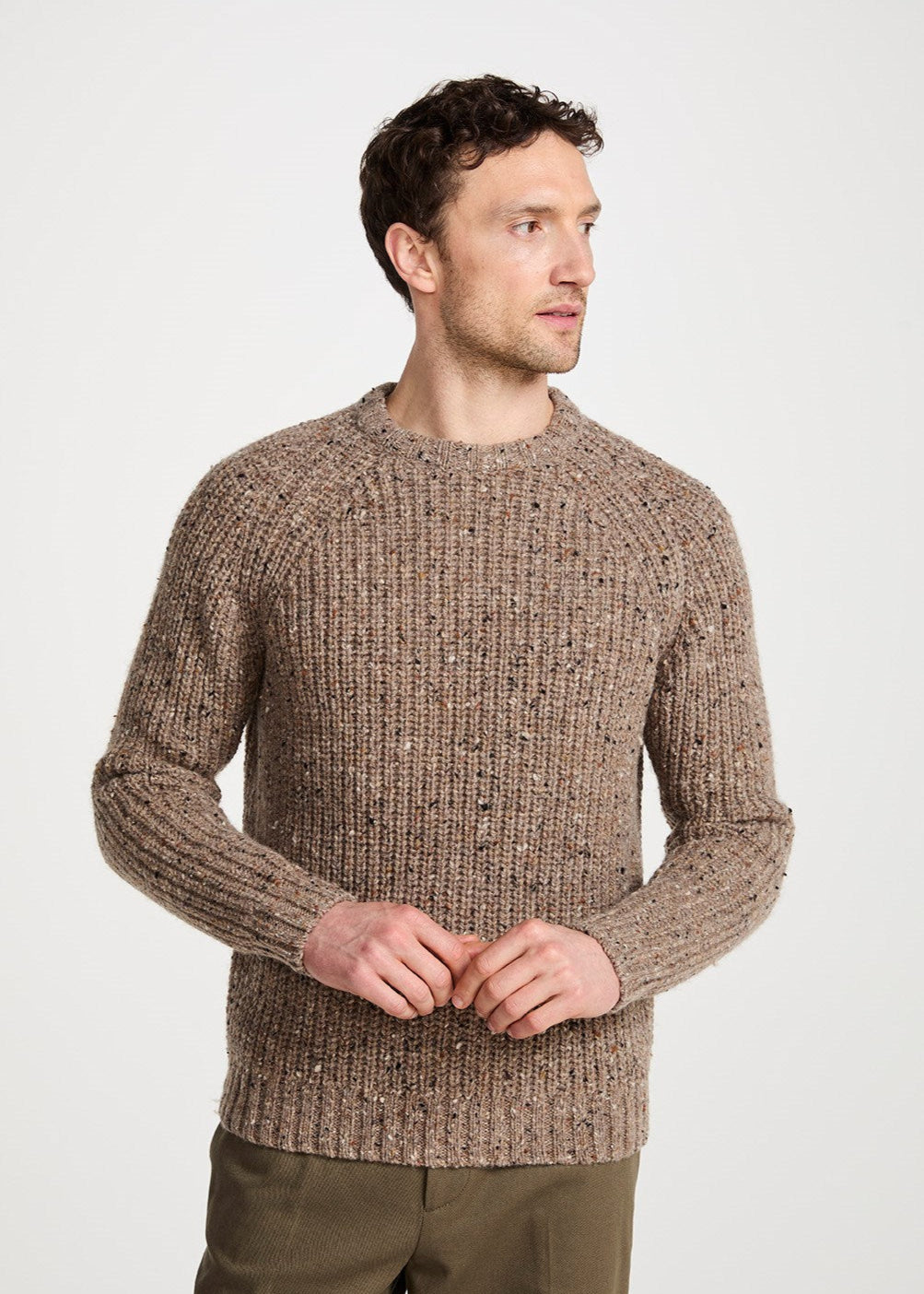Men's Fisherman Rib Nepped Sweater | Brown