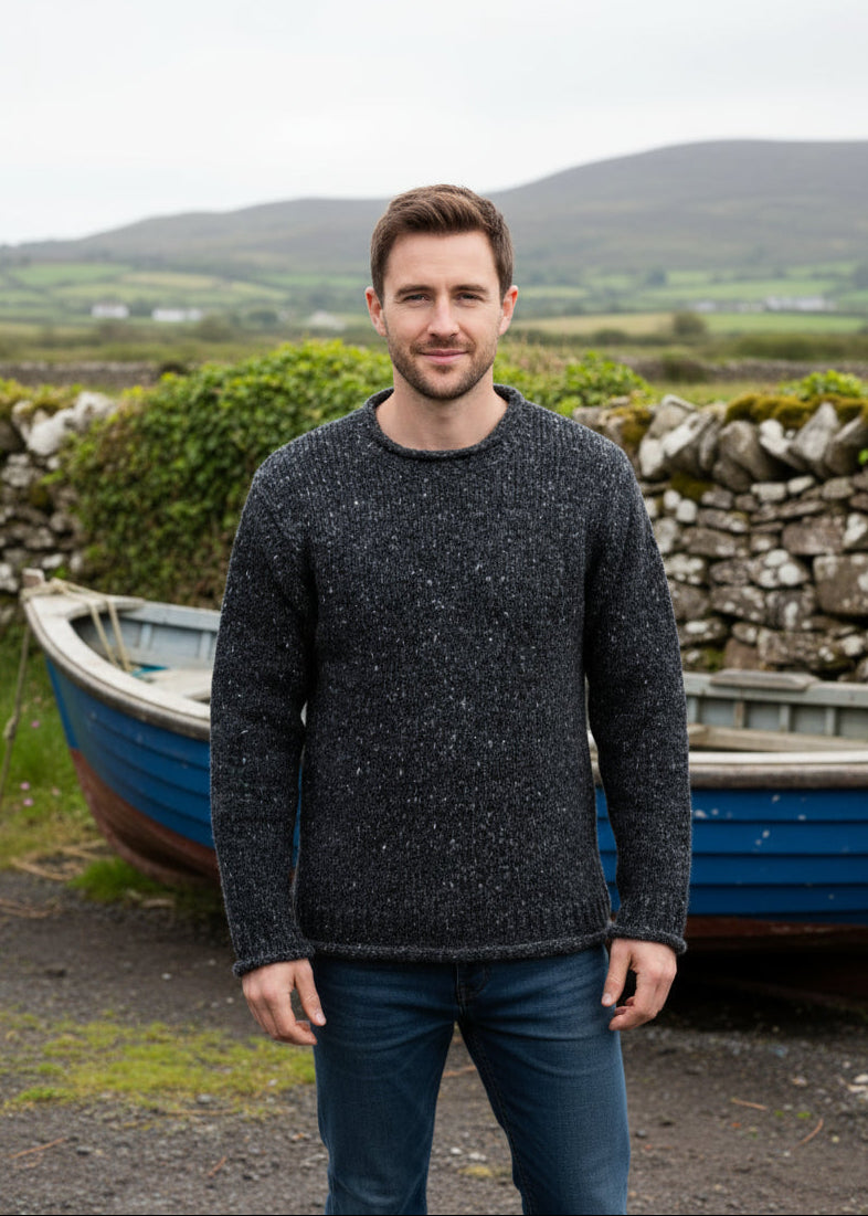 Raheen Tweed Roll Neck Mens Sweater