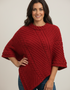 Aran Merino Wool Cowl Poncho | Red | Premium Heritage Knitwear