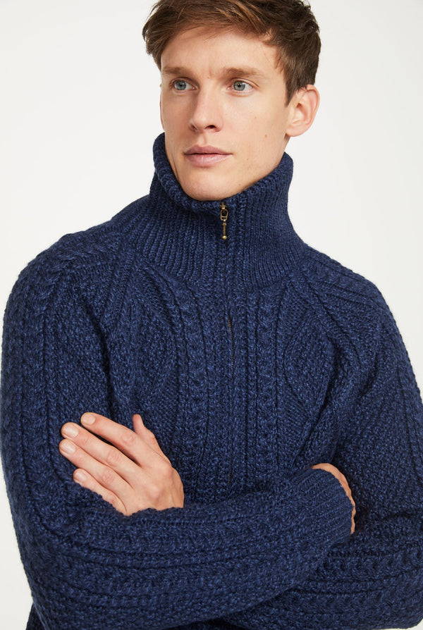 Handknit Men's Aran Cardigan - Blue