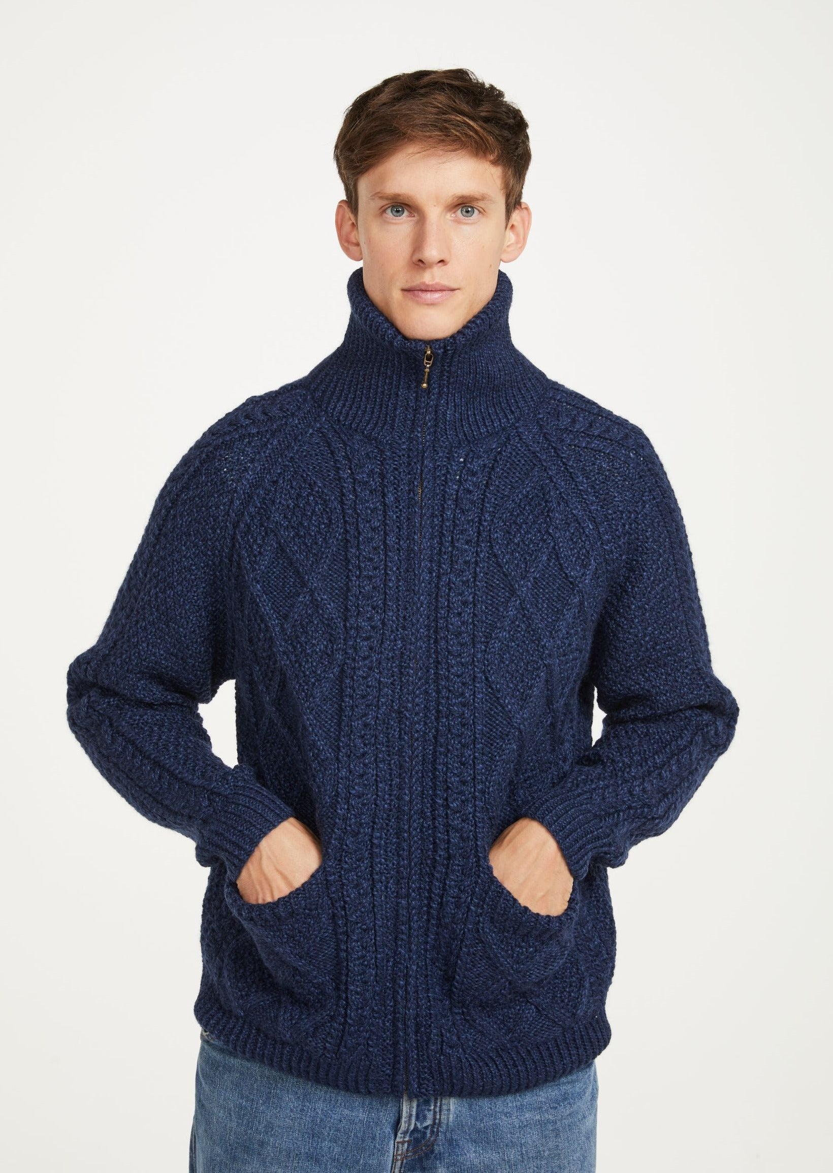 Handknit Men's Aran Cardigan - Blue