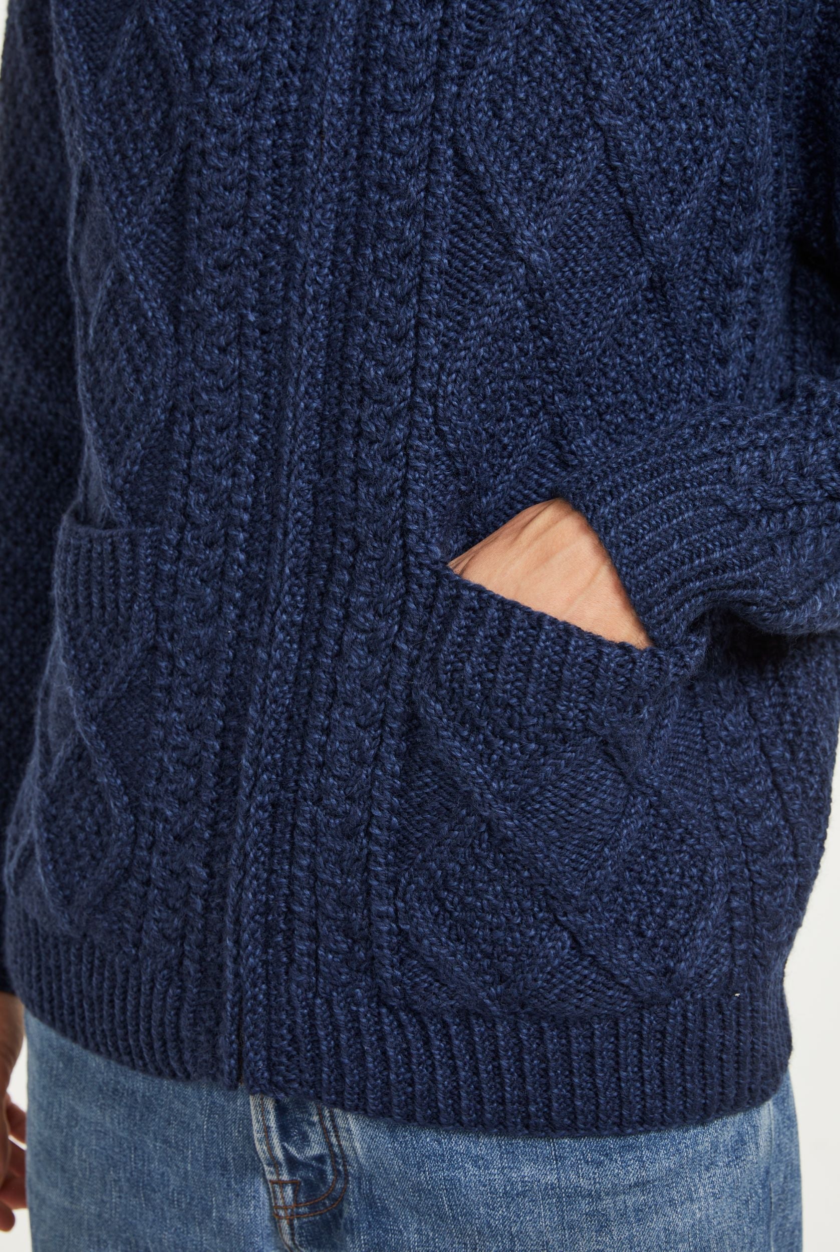 Handknit Men's Aran Cardigan - Blue