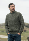 Aran Handknit Crew Neck Sweater | Green