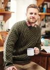 Aran Handknit Crew Neck Sweater | Green