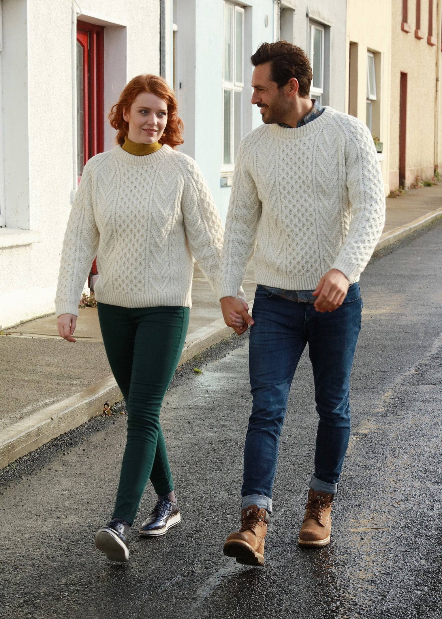 Aran Handknit Crew Neck Sweater | Natural