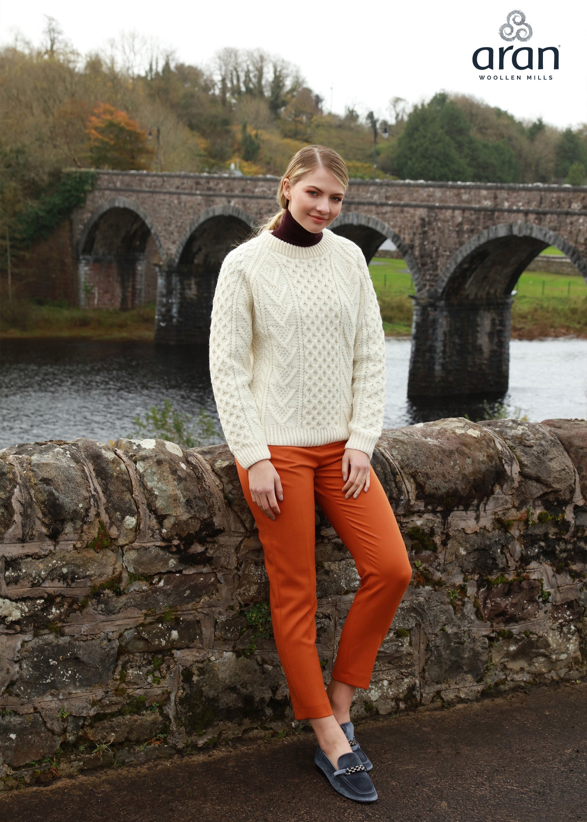 Aran Handknit Crew Neck Sweater | Natural