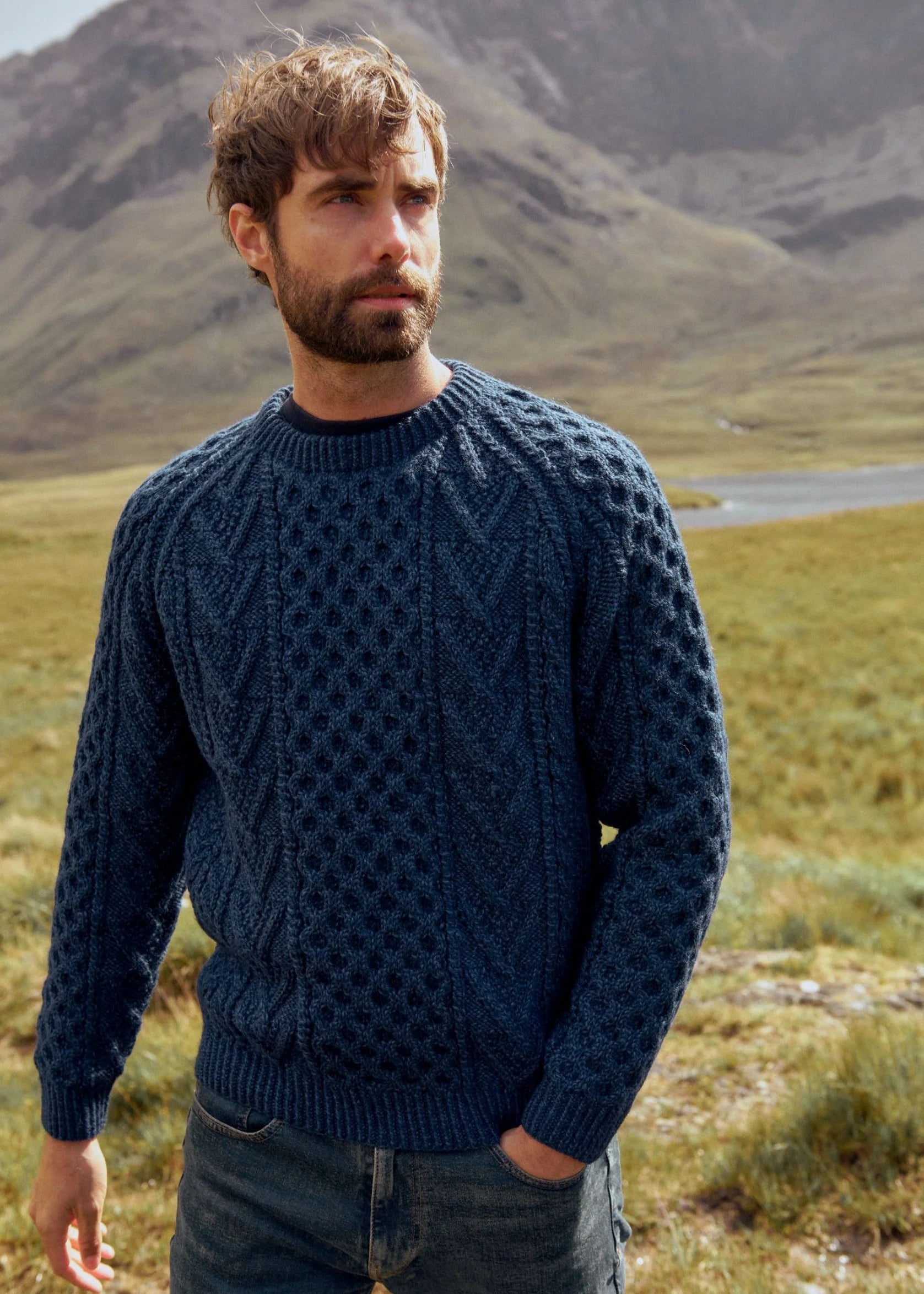 Aran Handknit Crew Neck Sweater | Atlantic