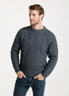Aran Handknit Crew Neck Sweater | Silver