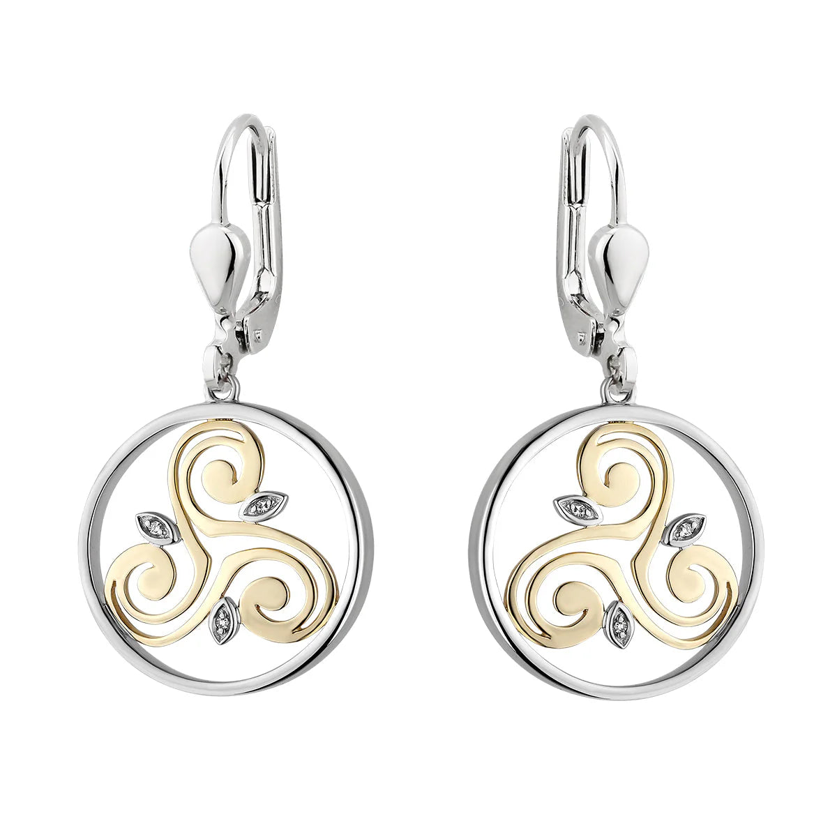 Silver And 10K Gold Diamond Spiral Circle Earrings