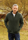 Men's Lined Wool Aran Cardigan | Green