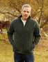 Men's Lined Wool Aran Cardigan | Green