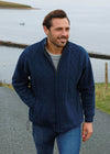 Mens Lined Wool Aran Cardigan | Blue