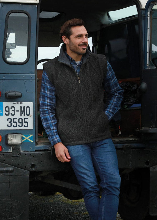 Aran Full Zip Fleece Gilet | Charcoal
