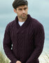 Aran Bunratty Shawl Collar Sweater | 100% Merino Wool | Damson