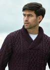 Aran Bunratty Shawl Collar Sweater | Damson