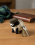 Knitted Wool Standing Sheep Keyring | Green Tweed Flatcap