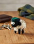 Knitted Wool Standing Sheep Keyring | Green Tartan Flatcap