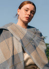 John Hanly Lambswool Cape | Cream Taupe & Denim Check