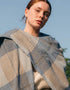 John Hanly Lambswool Cape | Cream Taupe & Denim Check