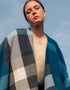 John Hanly Lambswool Cape | Turquoise Blue Check
