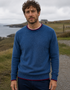 Saol Men's Fisherman Rib Crew Neck Sweater – Navy Green Mix