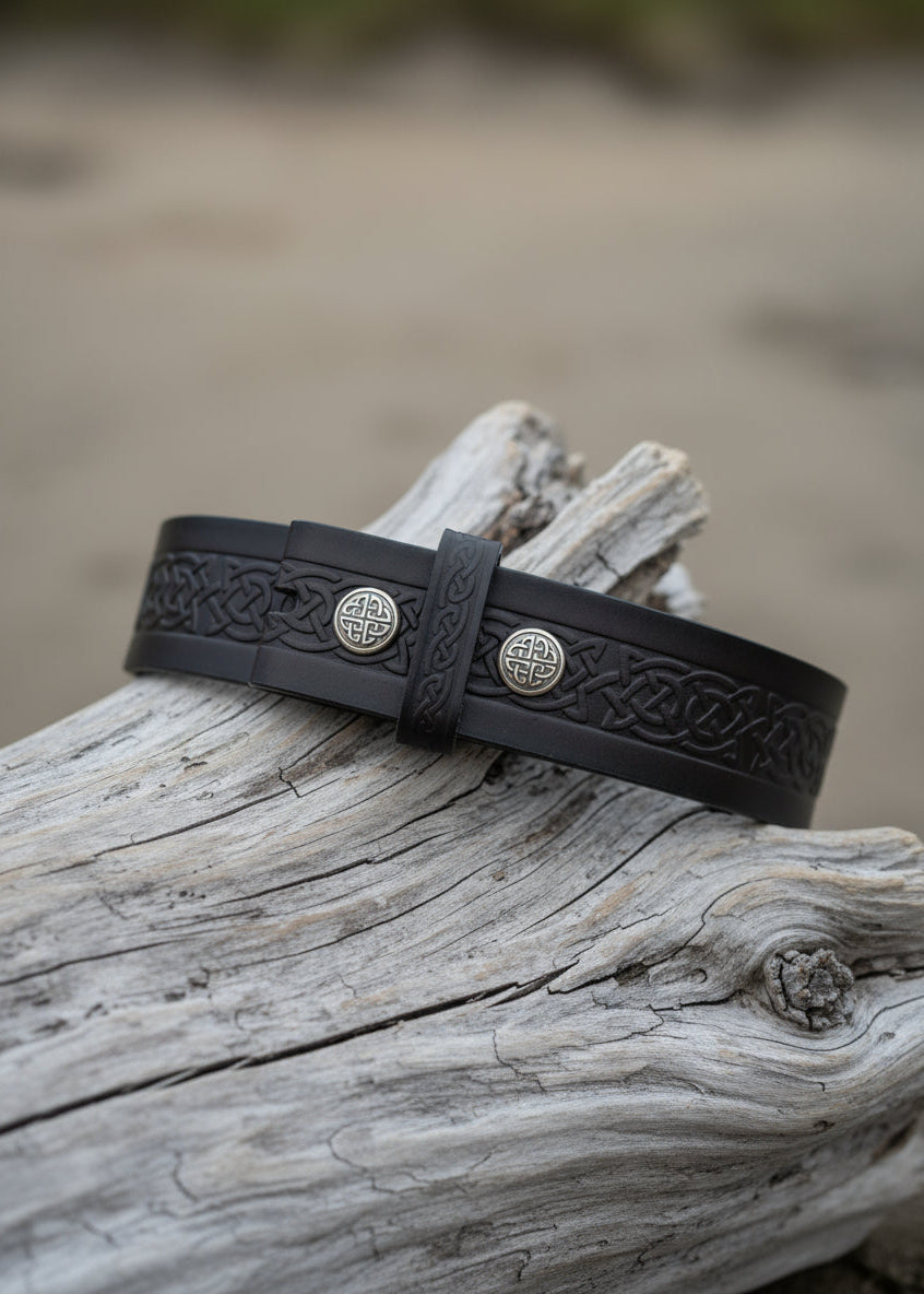 Lee River Black Snap On Setanta Celtic Leather Belt