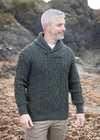 Aran Shawl Neck Sweater | Army Green