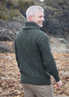 Aran Shawl Neck Sweater | Army Green