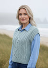 Women's V Neck Aran Vest | Sage Marl