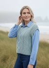 Women's V Neck Aran Vest | Sage Marl