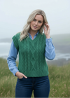 Women's V Neck Aran Vest | Green