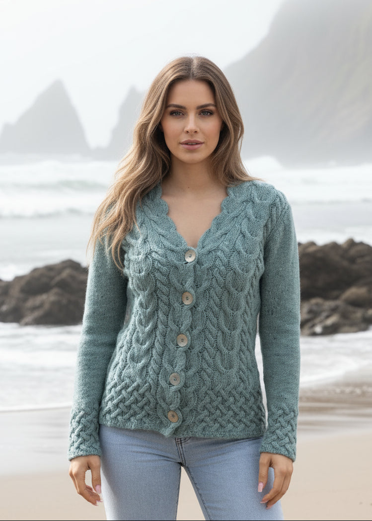 IrelandsEye Horseshoe Aran Cardigan | Ocean Mist